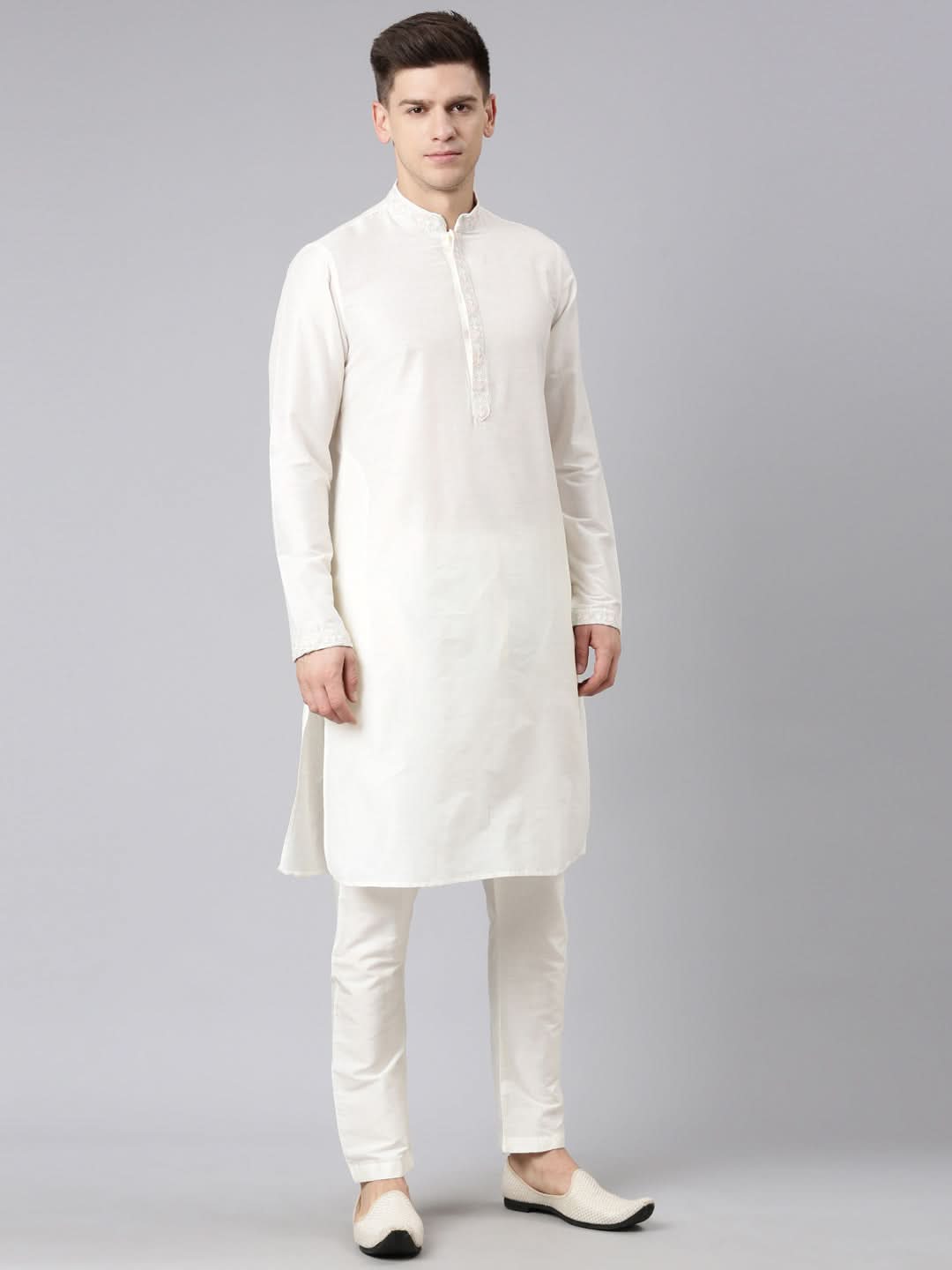 Cream Dori Embroidery Jacket Kurta Set