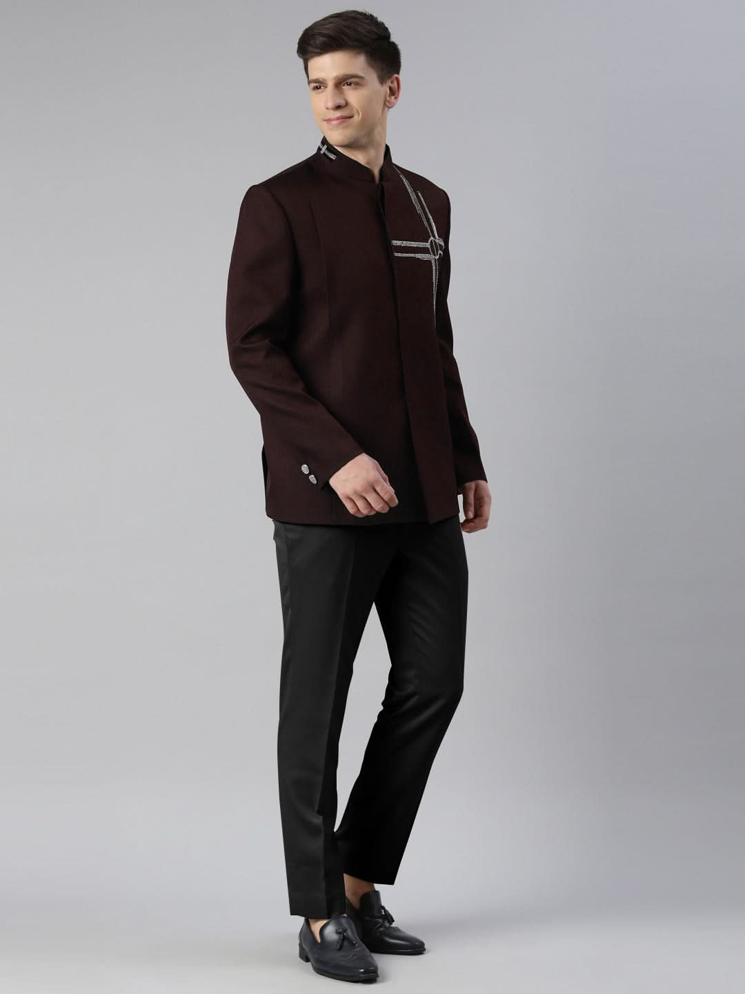 Wine Embroidered Bandhgala