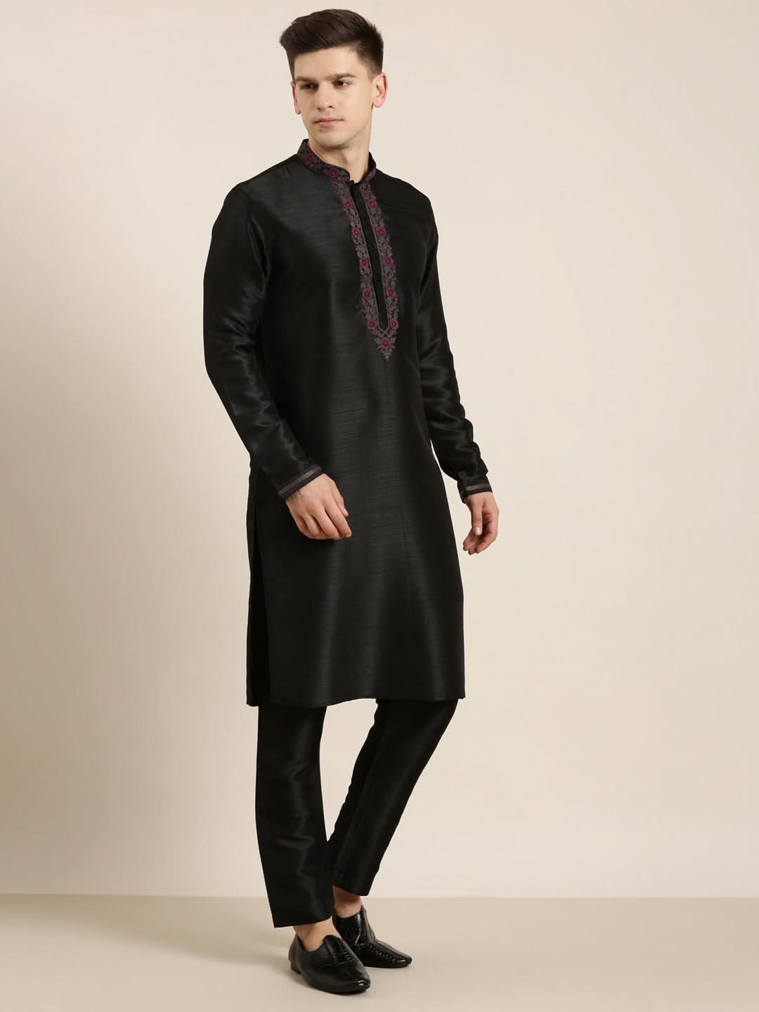 Black Pashmina Embroidered Kurta set