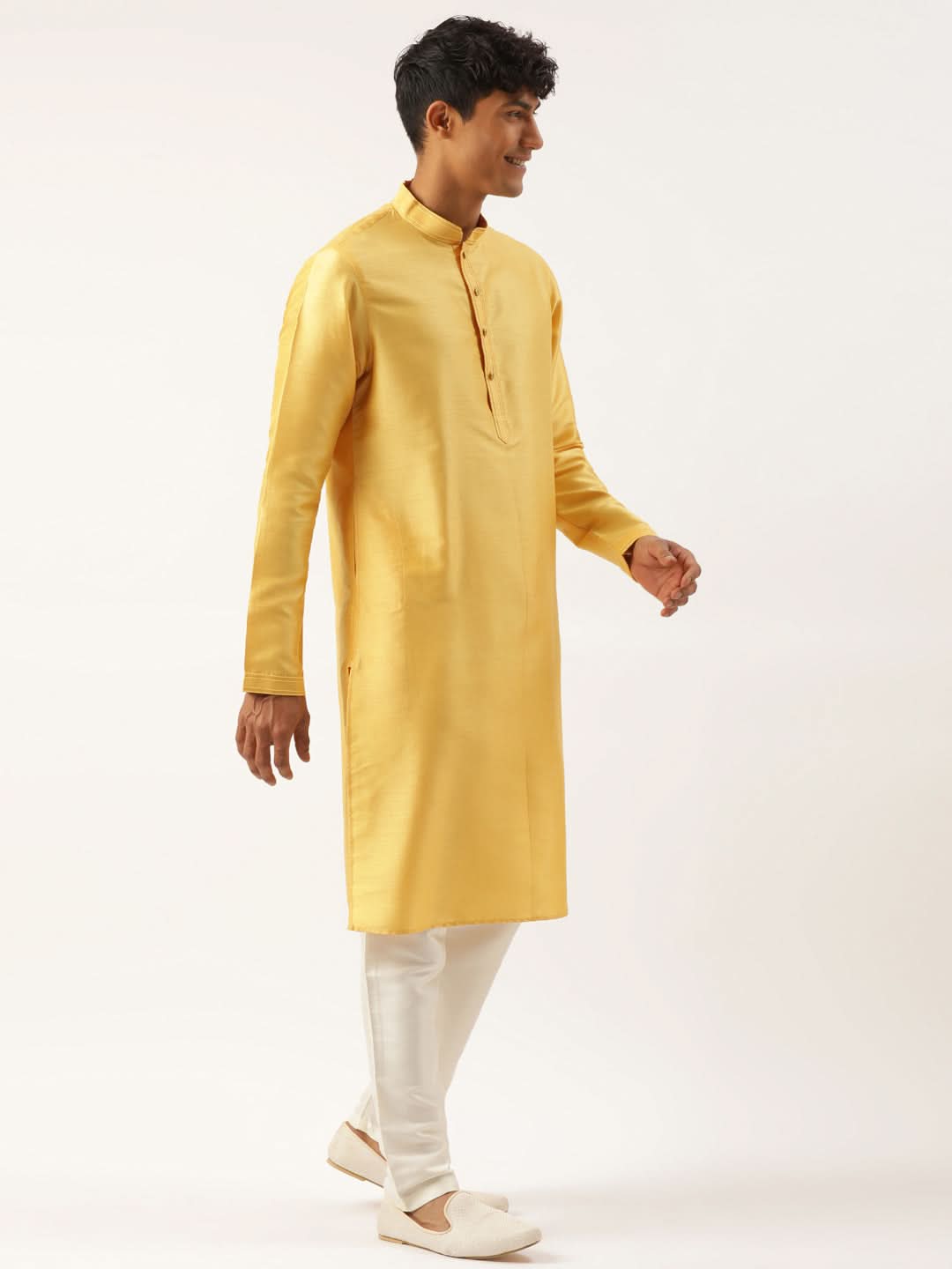 Grey Geometric Premium Textured Jacket With Mustard Kurta