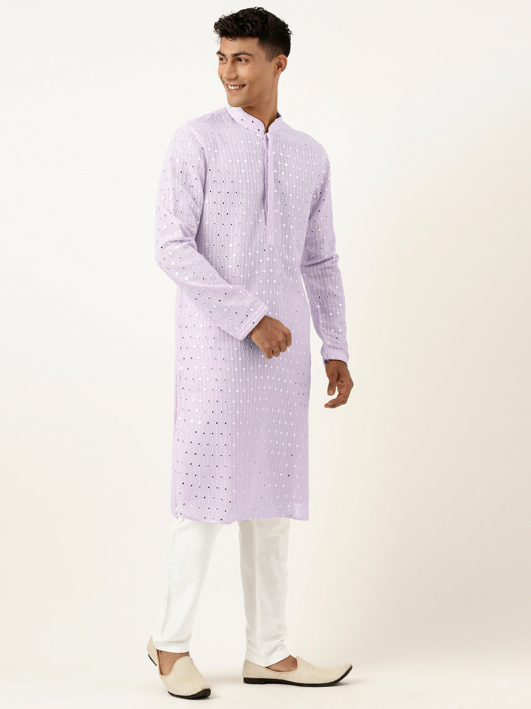 Lavender Mirror Embroidered Georgette Kurta Set
