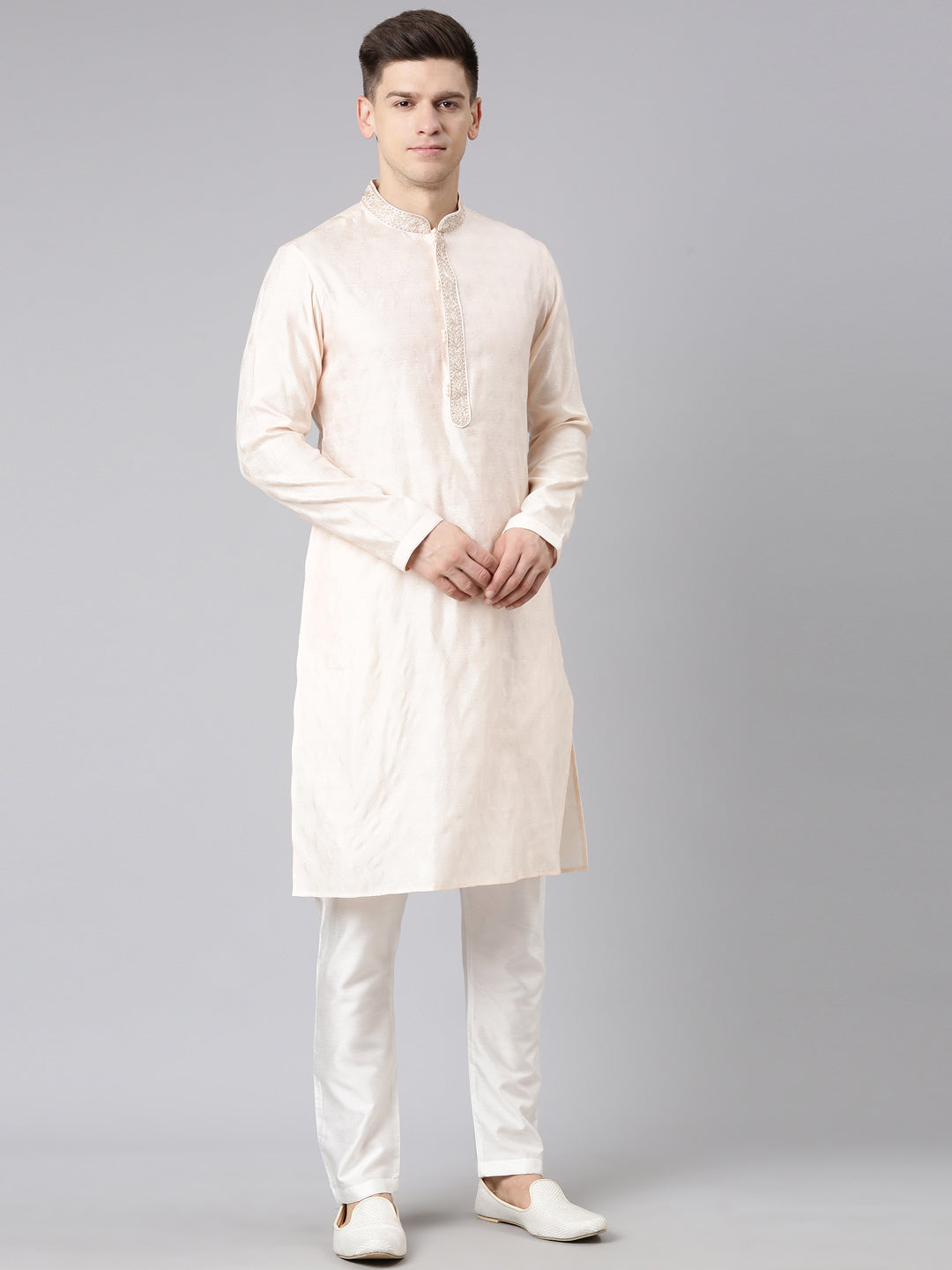 Peach Jacquard Kurta Set