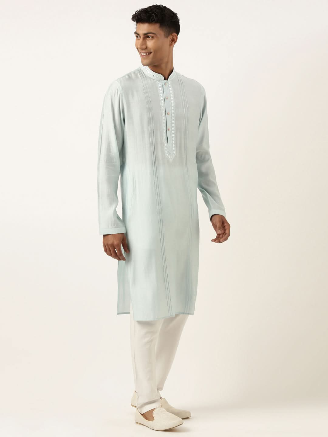 Sky Blue Mirror Embroidered Kurta Set