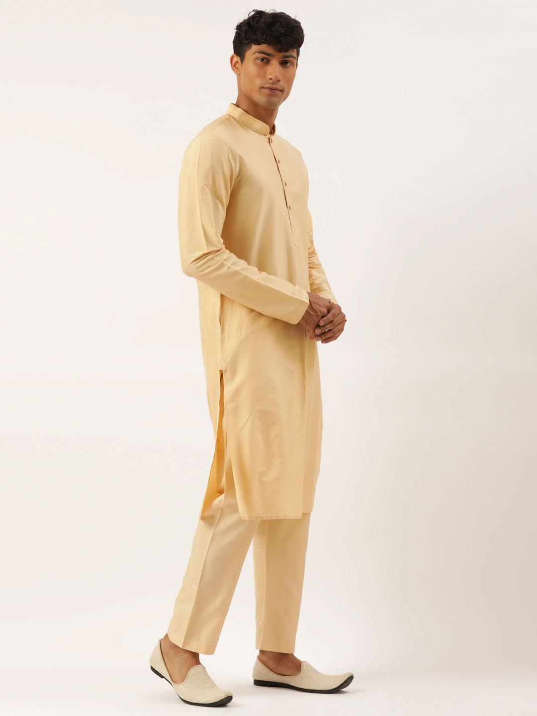 Beige Embroidered jacket kurta set