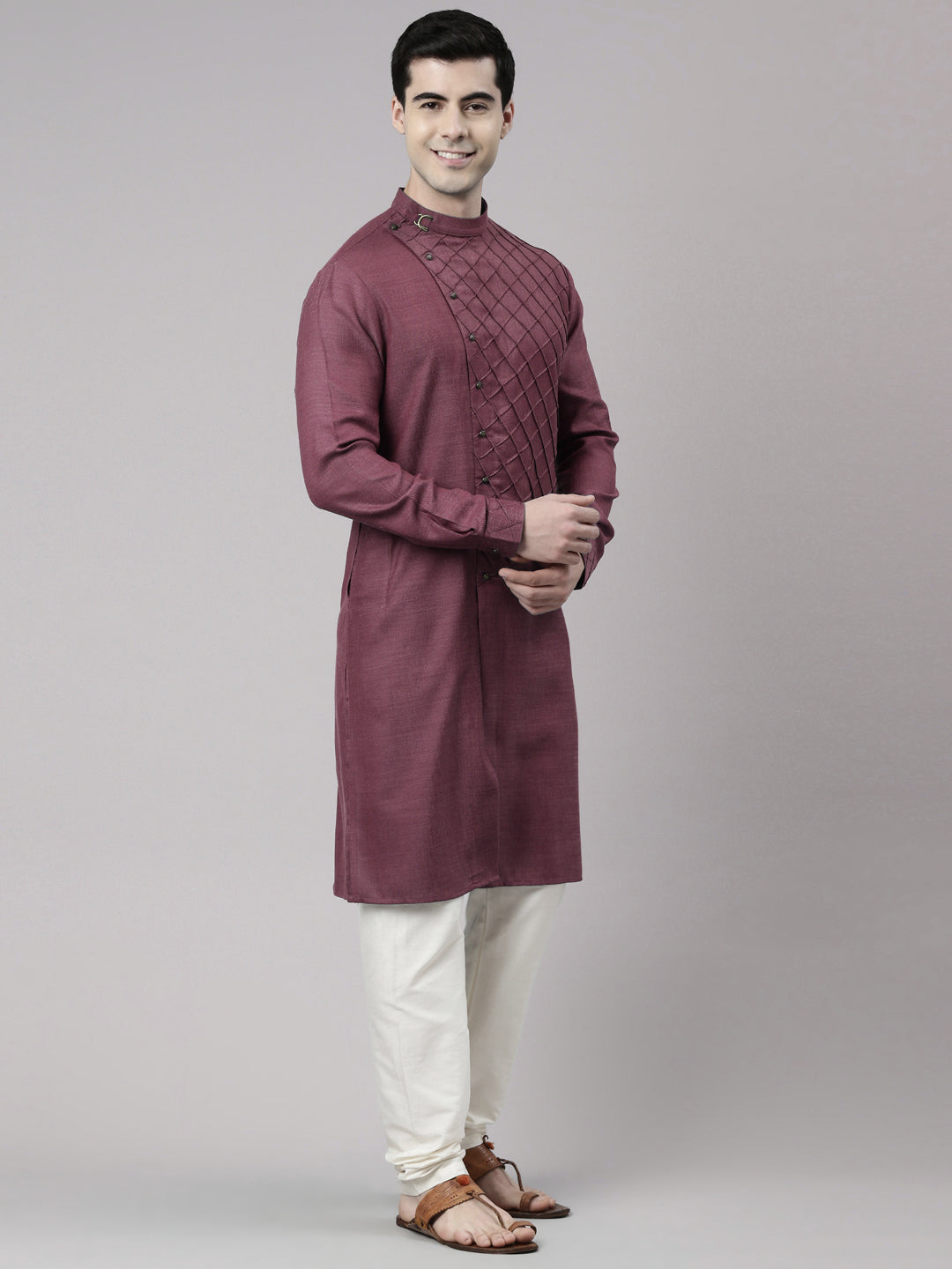 Wine Angrakha Kurta Set