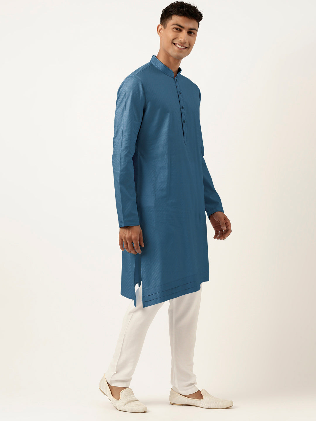 Cobalt Blue Asymmetrical Cotton Kurta Set
