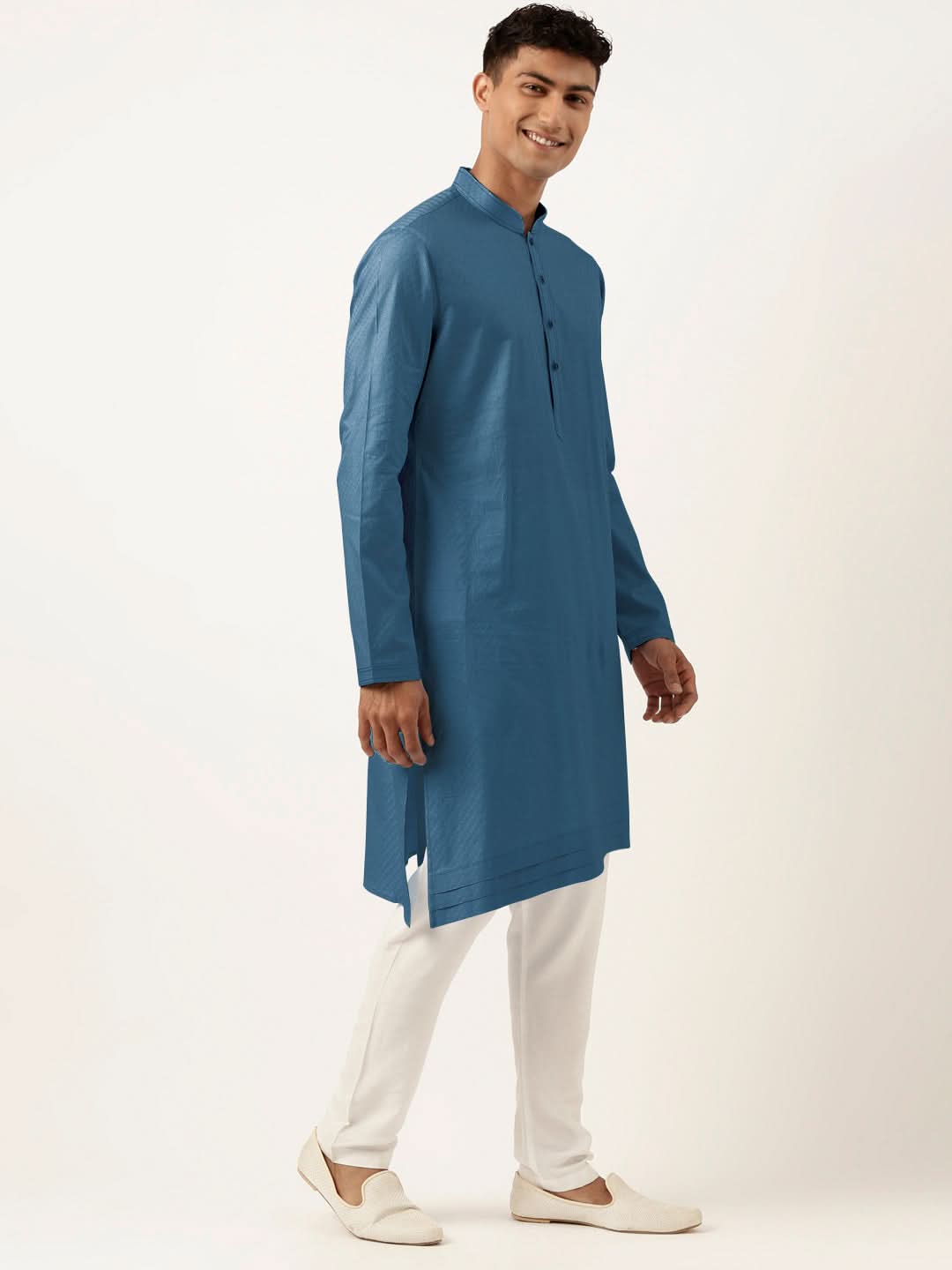 Cobalt Blue Asymmetrical Cotton Kurta Set