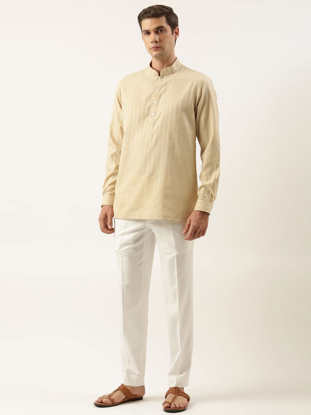 Light Beige Striped Short Kurta