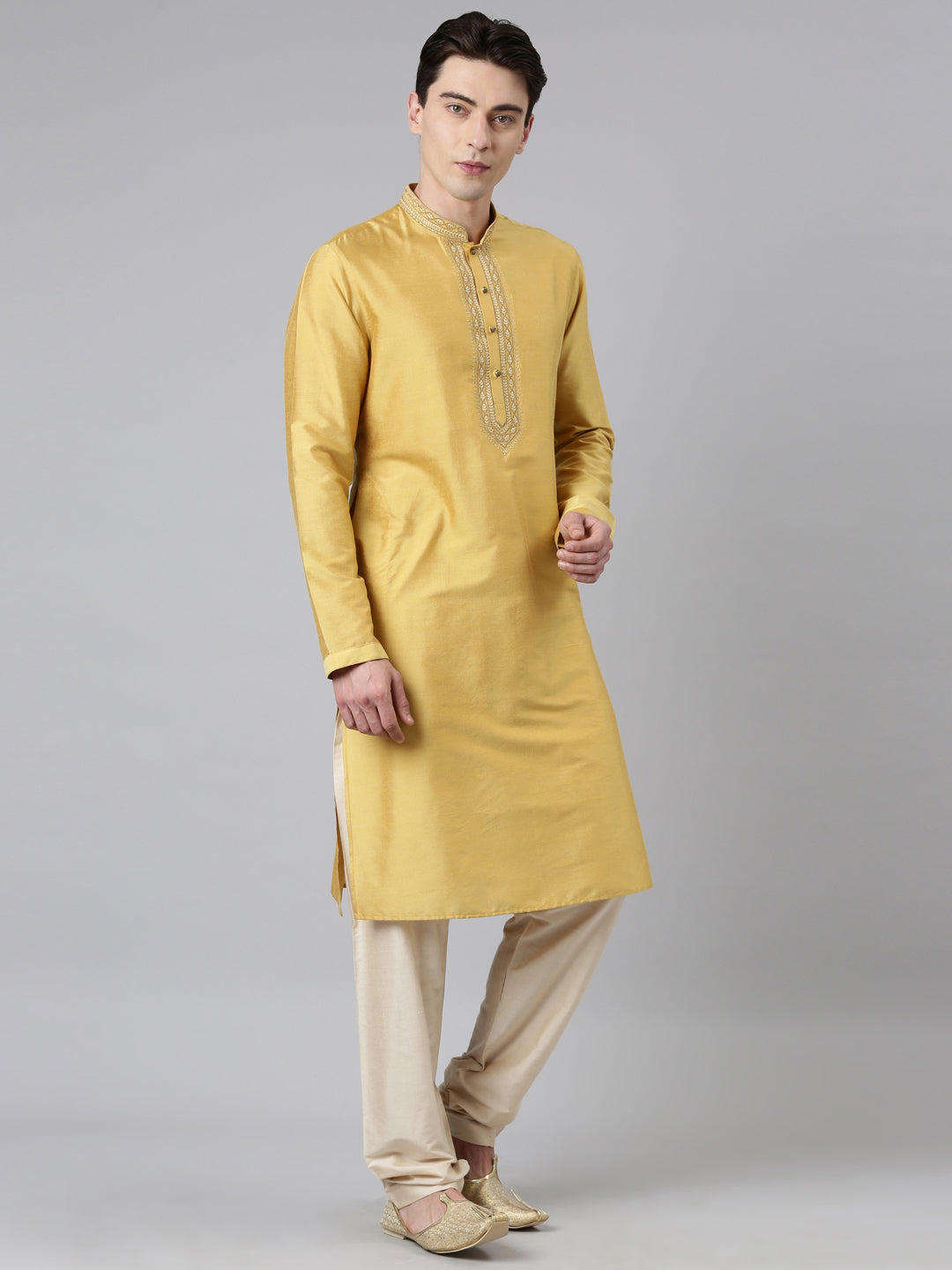 Haldi Silk Embroidery Kurta Set