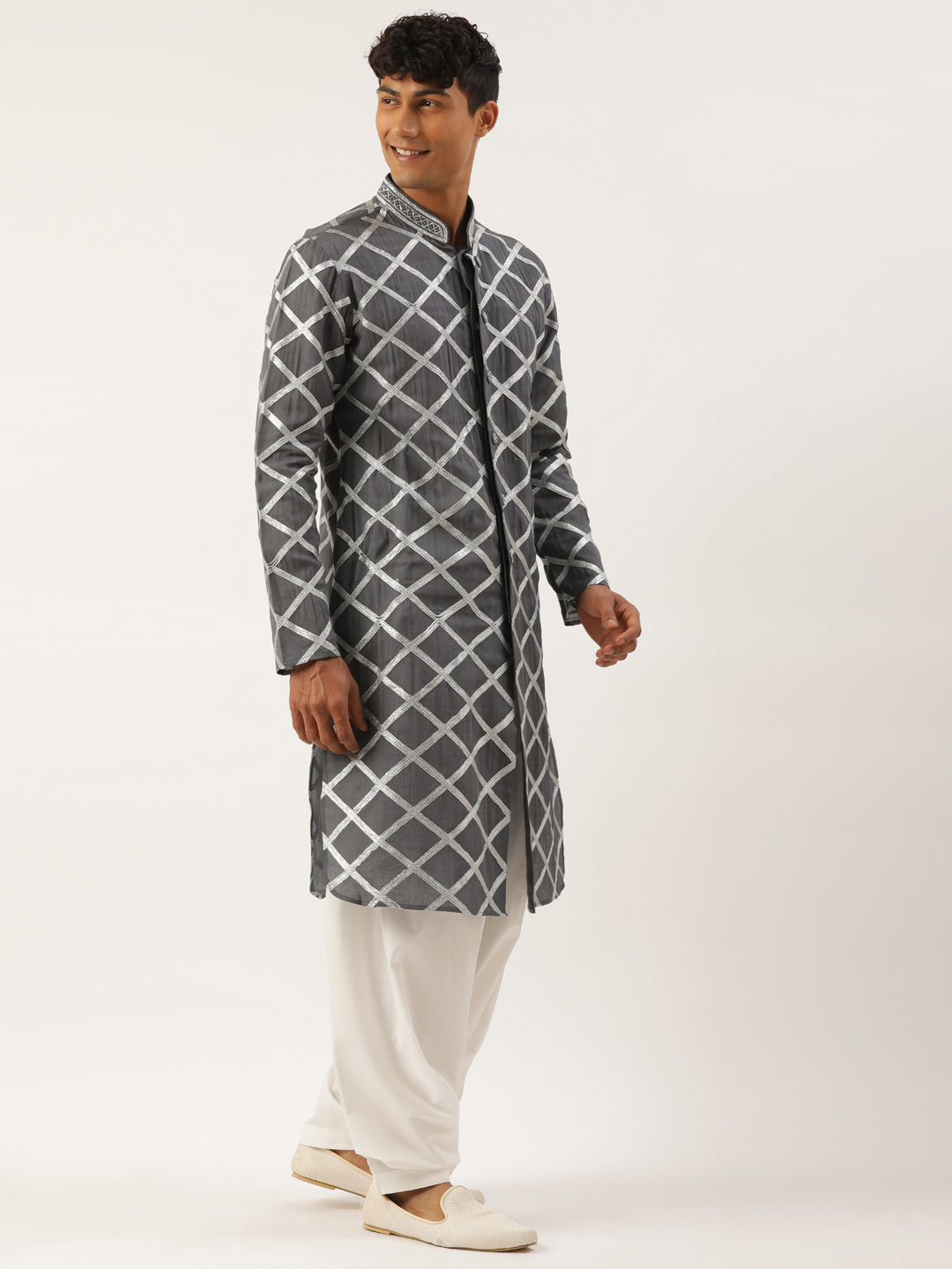Grey Gota Embroidery Kurta Set