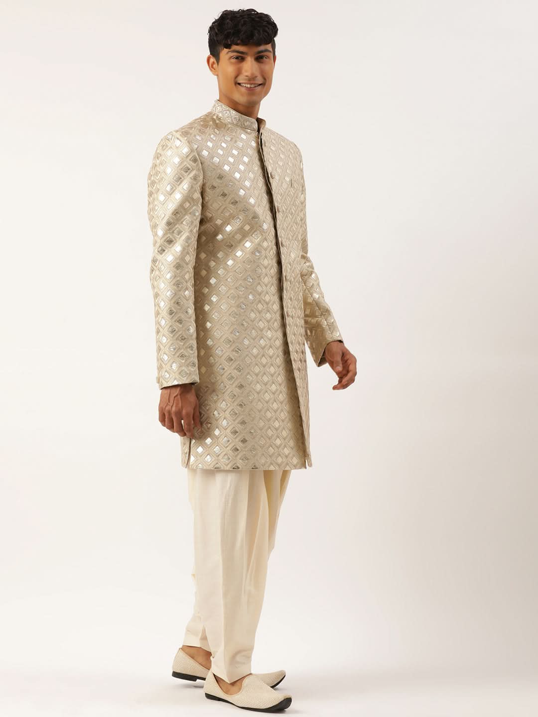 Beige Gold Embriodered Indowestern