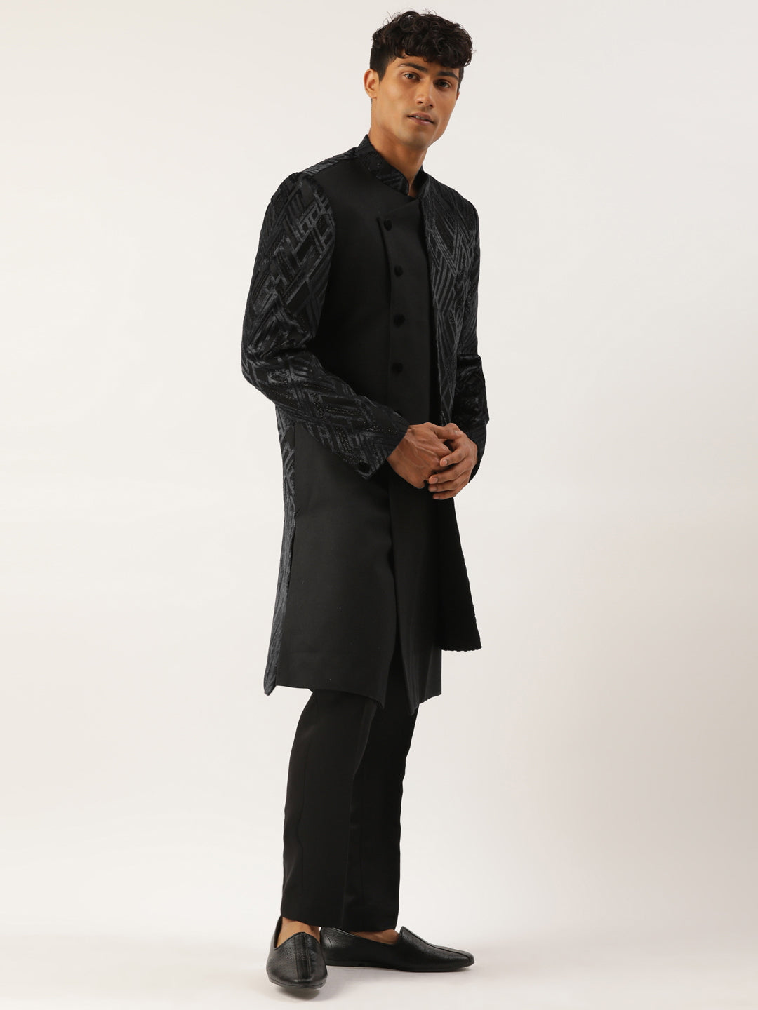 Black Velvet Angrakha Layered Indowestern