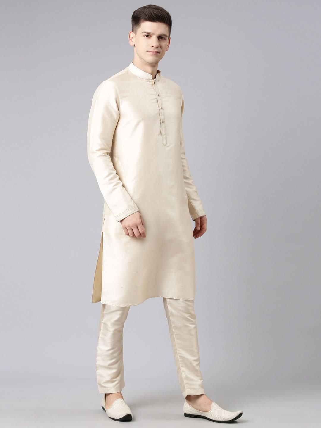 Orange Jacquard Jacket Kurta Set
