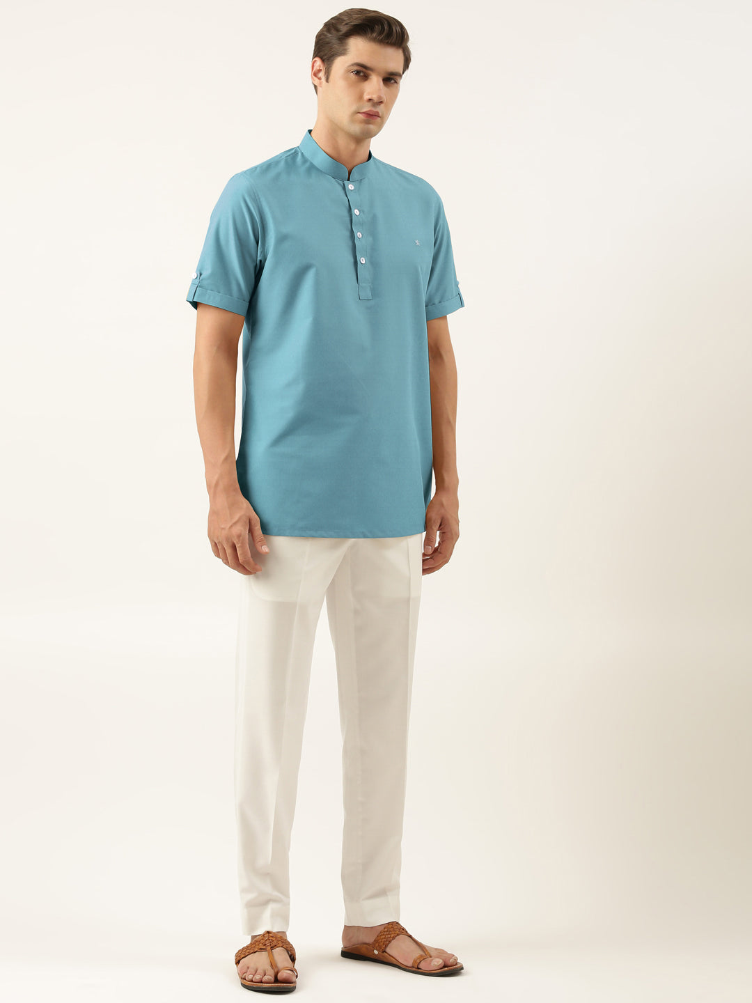 Teal Cotton Short Kurta Set