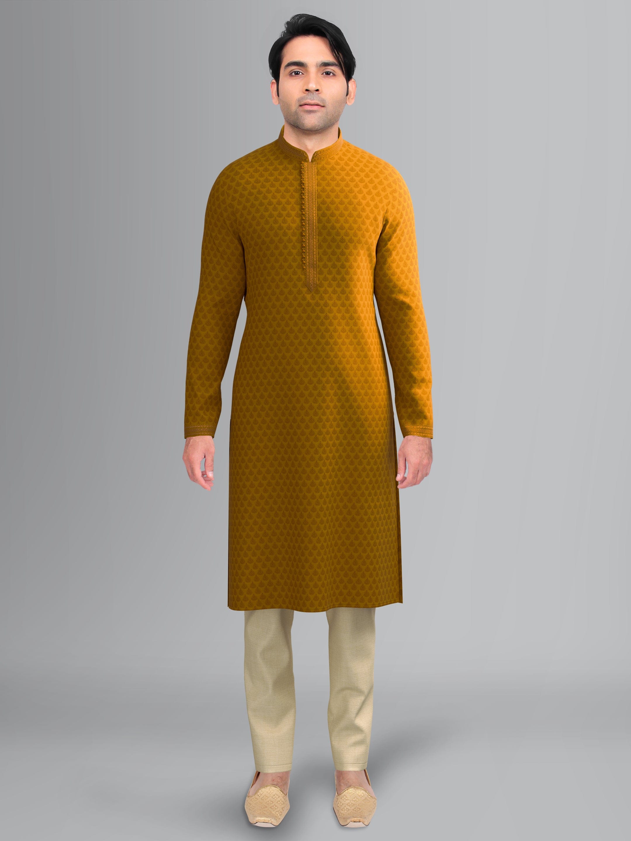 Mustard jacquard Embroidered Kurta
