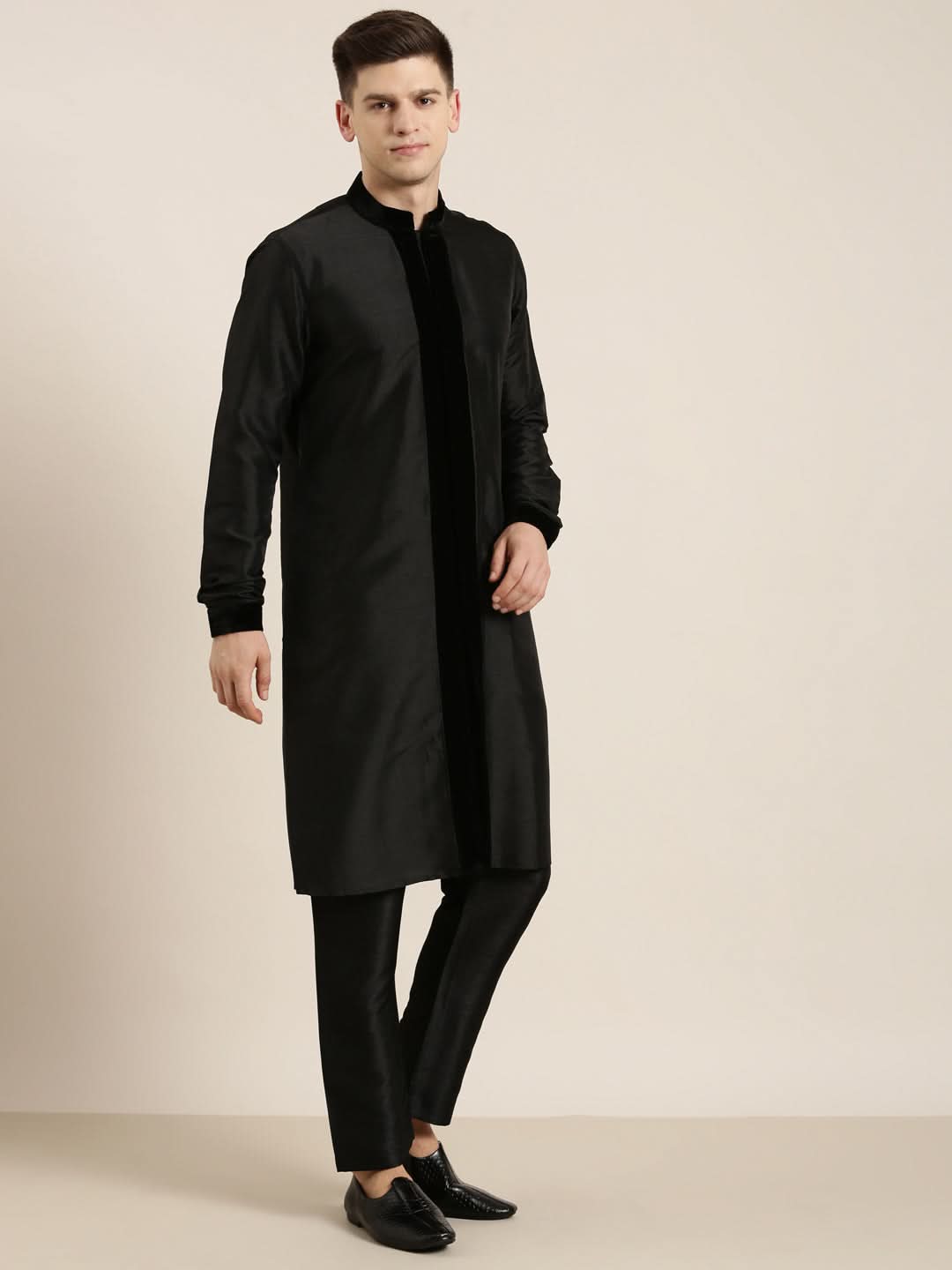 Black Long Jacket Kurta Set