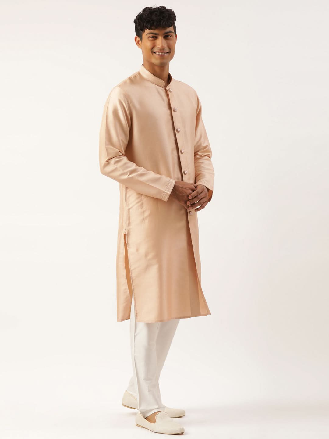 White Embroidered Open Indowestern Set