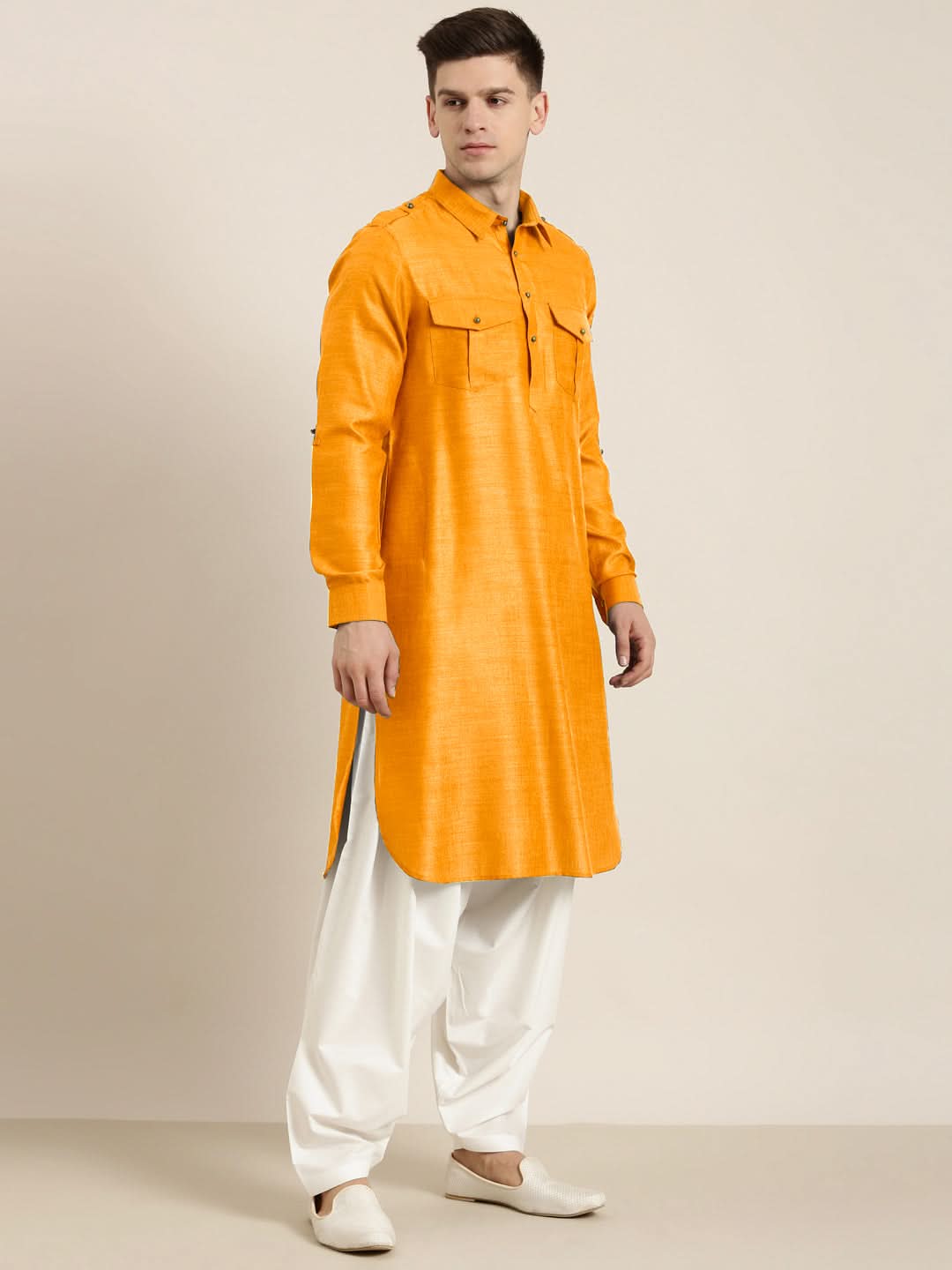 Mustard cotton Pathani with Salwar