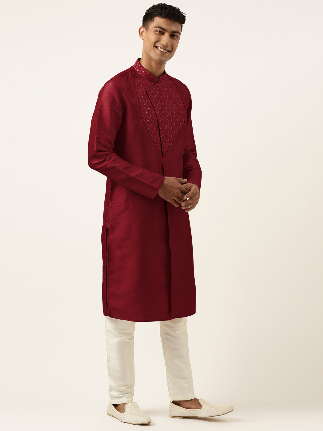 Maroon Embroidery Angrakha Kurta Set
