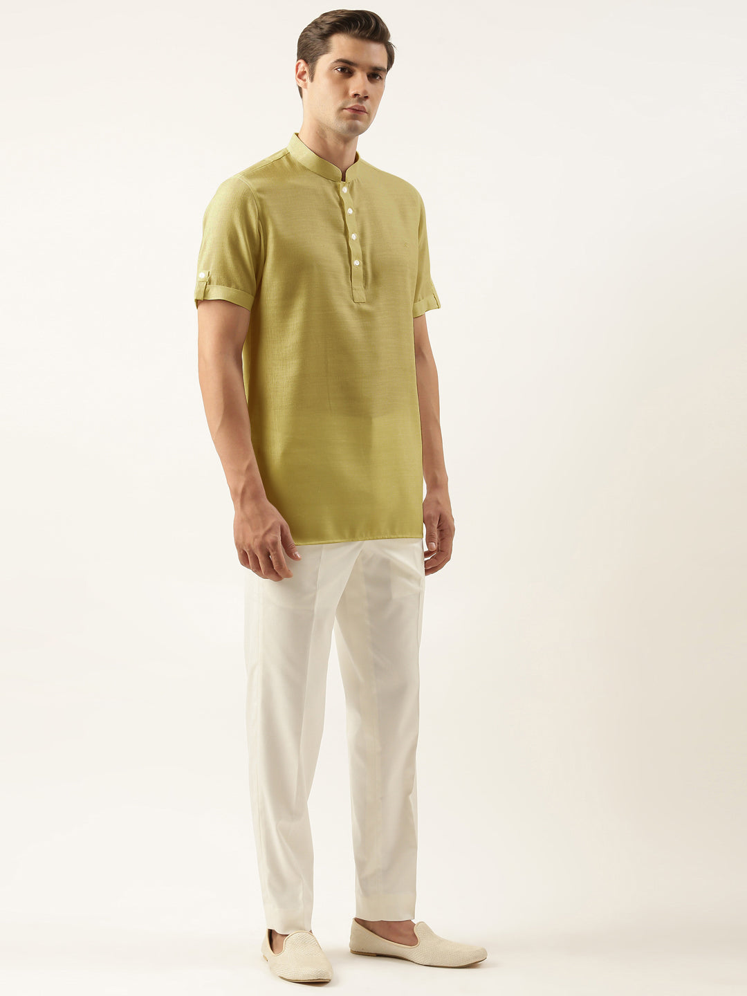 Greenish Yellow Cotton Short Kurta Set