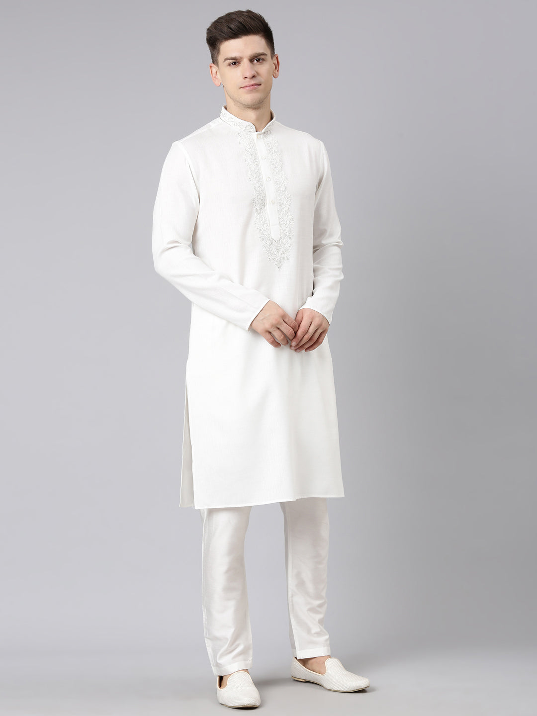 Cream Cotton Dori Embroidery Kurta