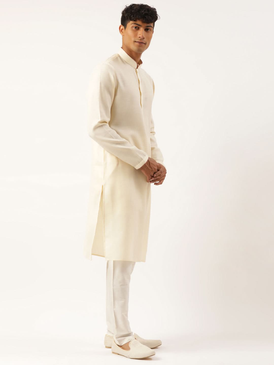 Cream Embroiderd Layered Long Jacket Kurta Set