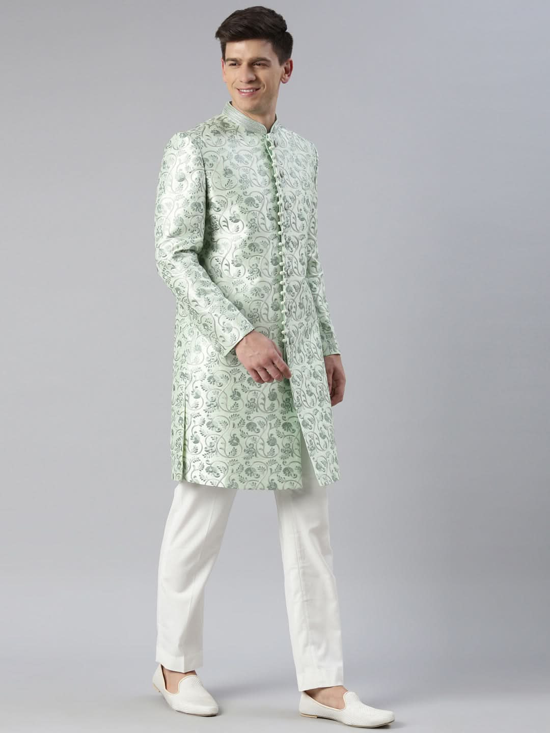 Light Green Embroidered Indowestern