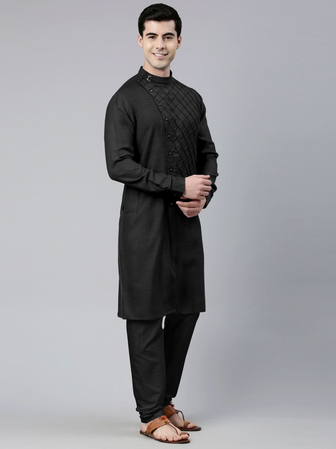 Black Angrakha Kurta Set