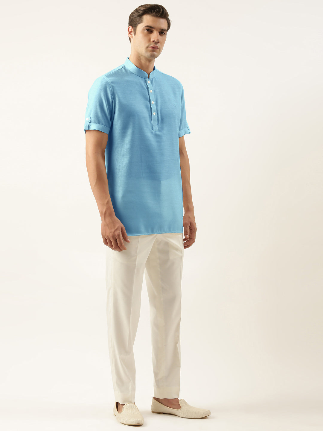 Light Blue Cotton Short Kurta Set