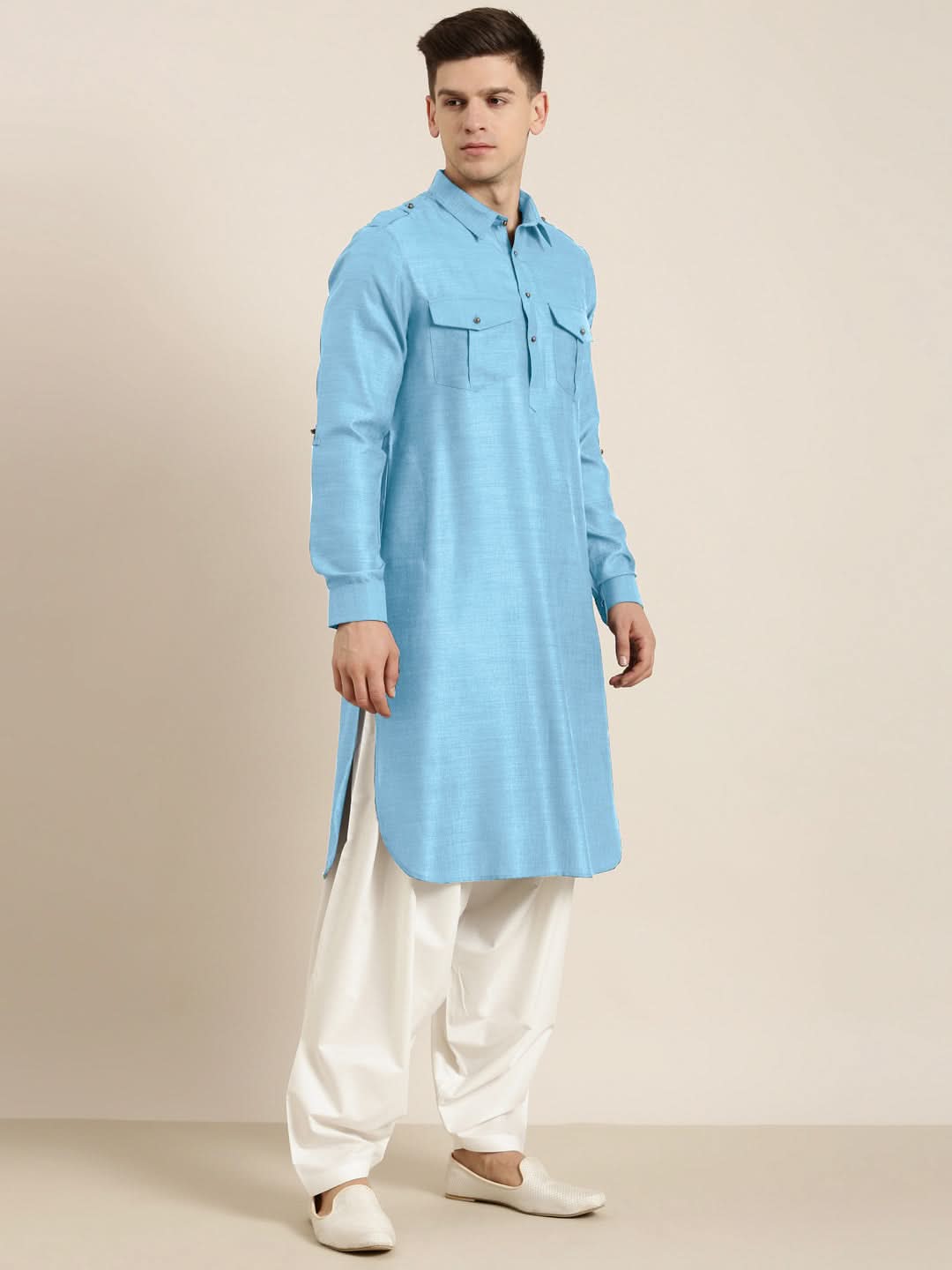 Light Blue cotton Pathani with Salwar