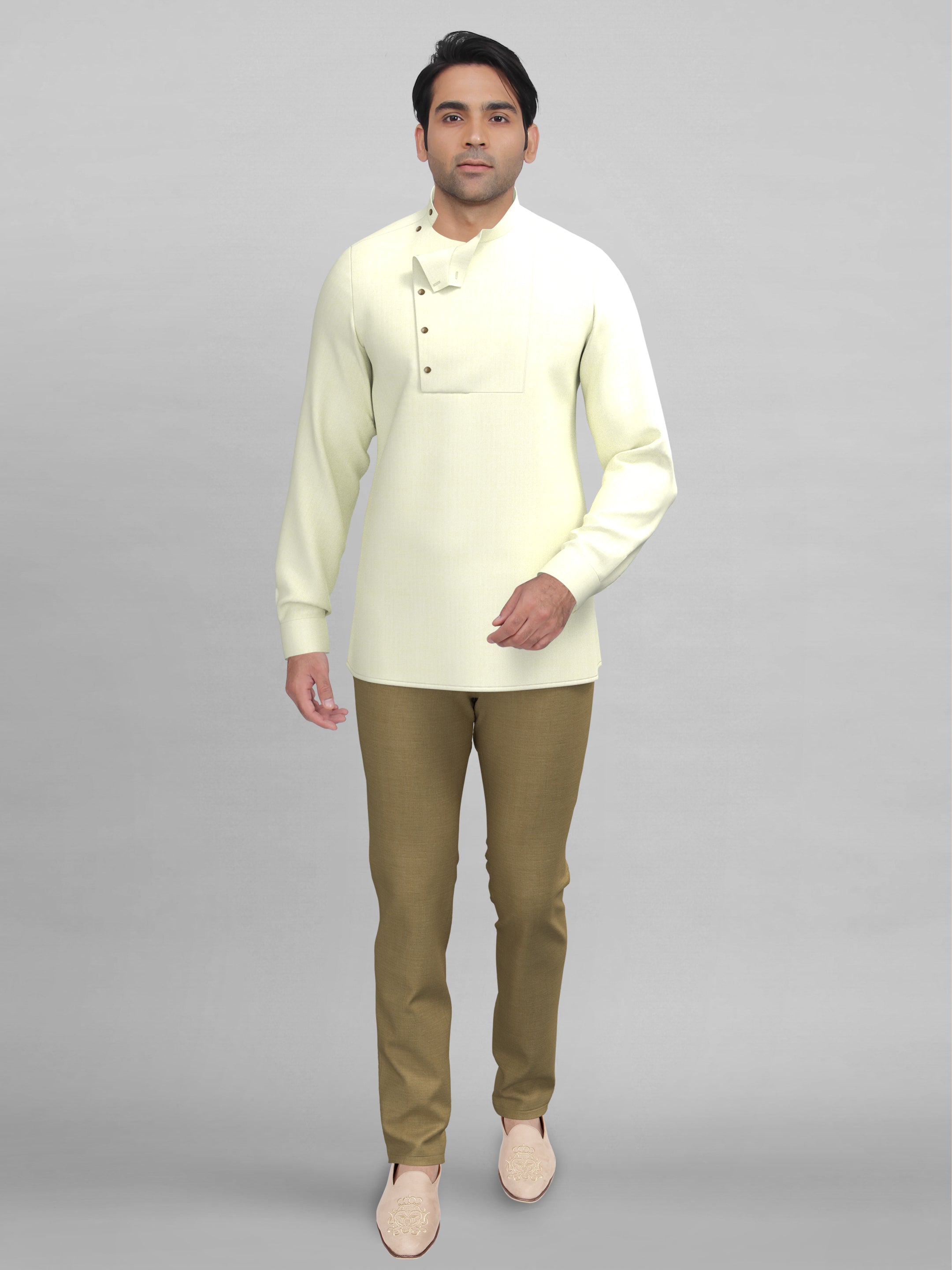 Cream Side open short kurta