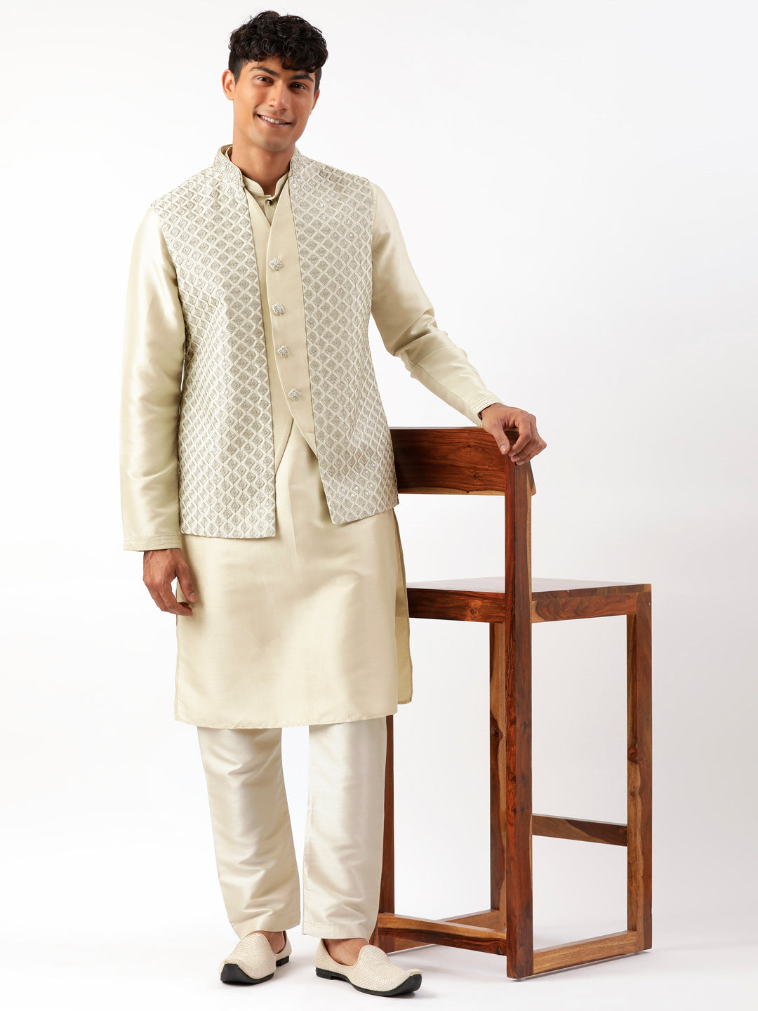 Sage Green Embroiderd Layered Jacket Kurta Set