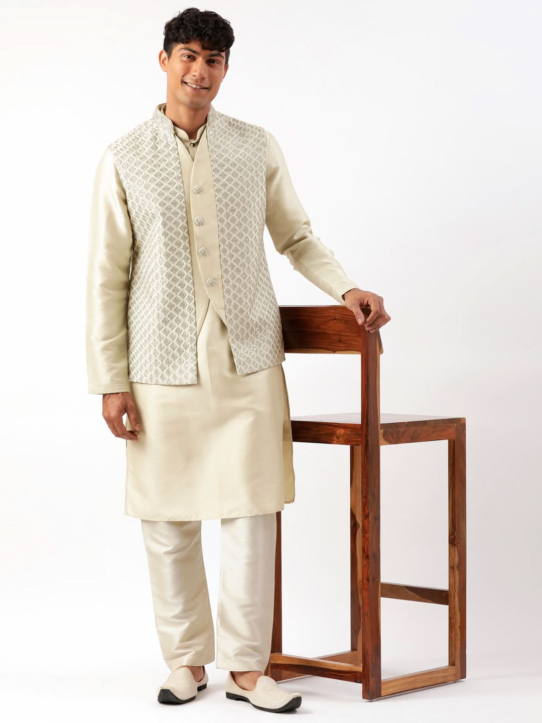 Sage Green Embroiderd Layered Jacket Kurta Set