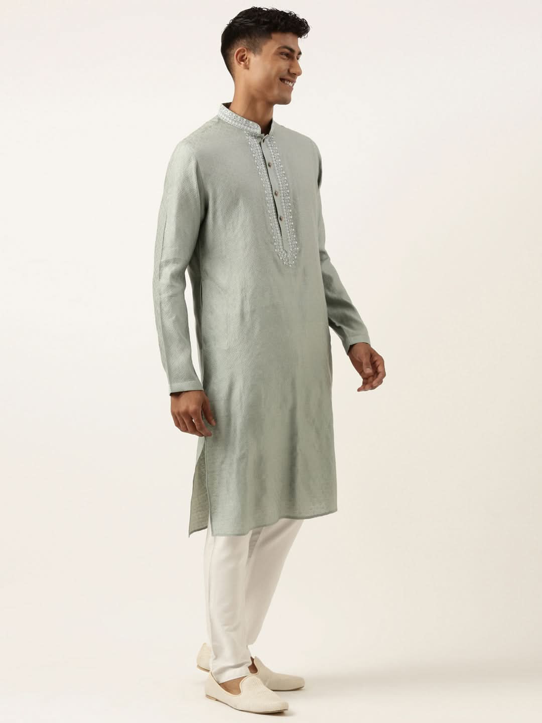 GREYISH BLUE JACQUARD KURTA