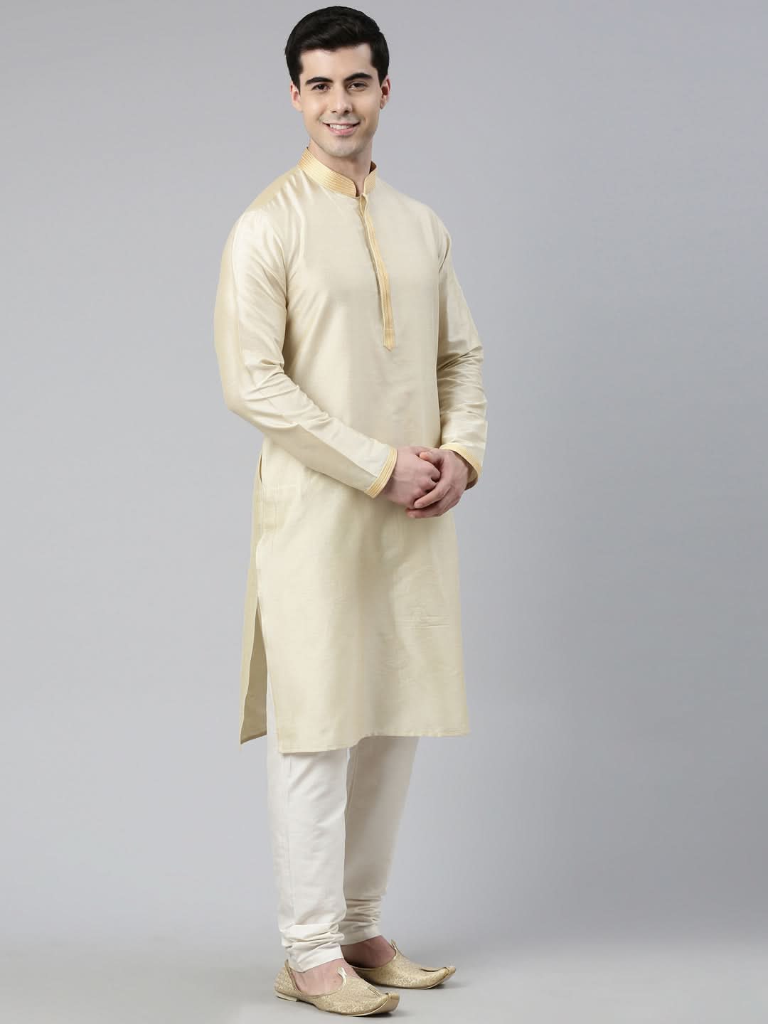 Mustard Geometric Jacquard Jacket With Kurta Set