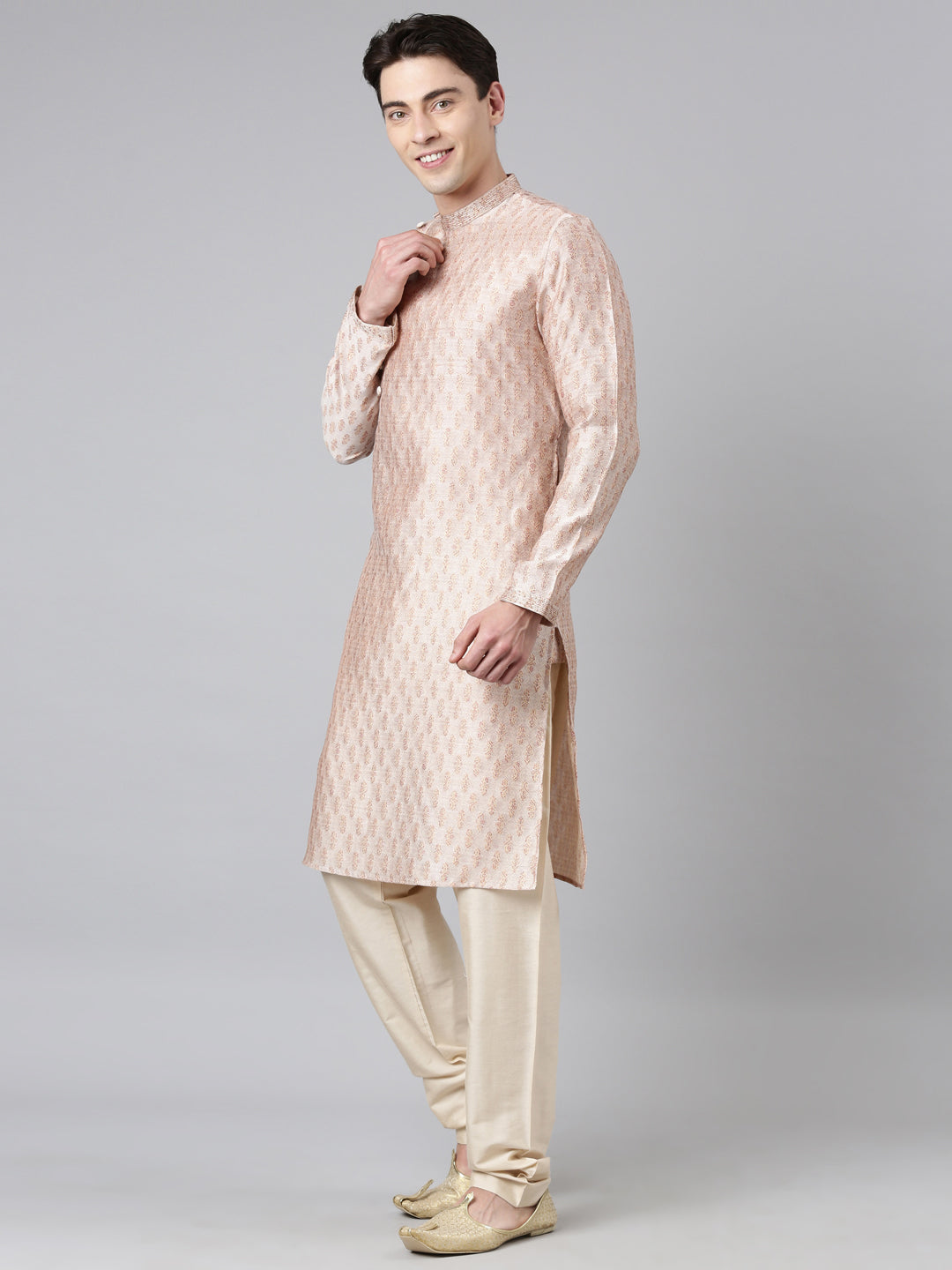 Peach Angrakha Kurta Set