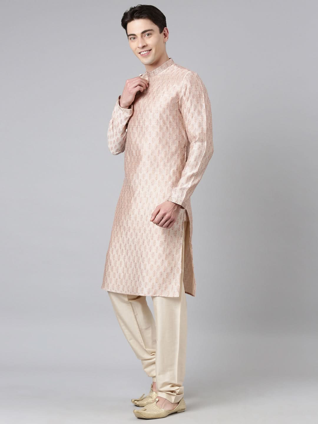 Peach Angrakha Kurta Set