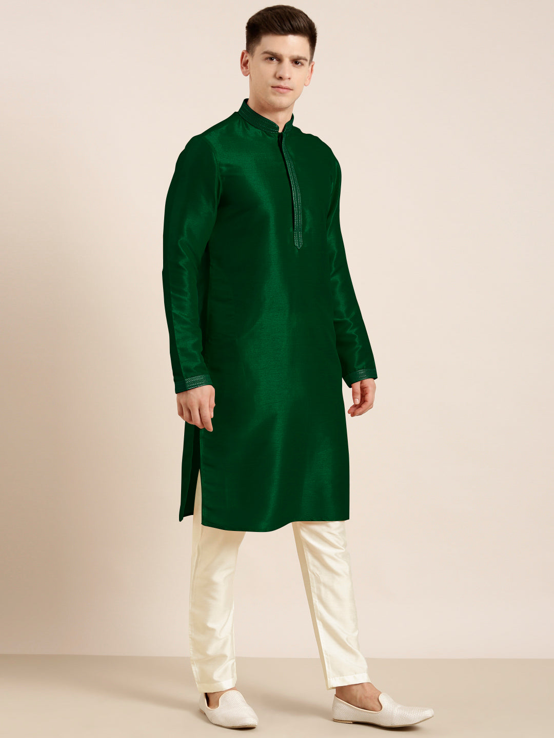 Bottle green Embroidered Kurta Set