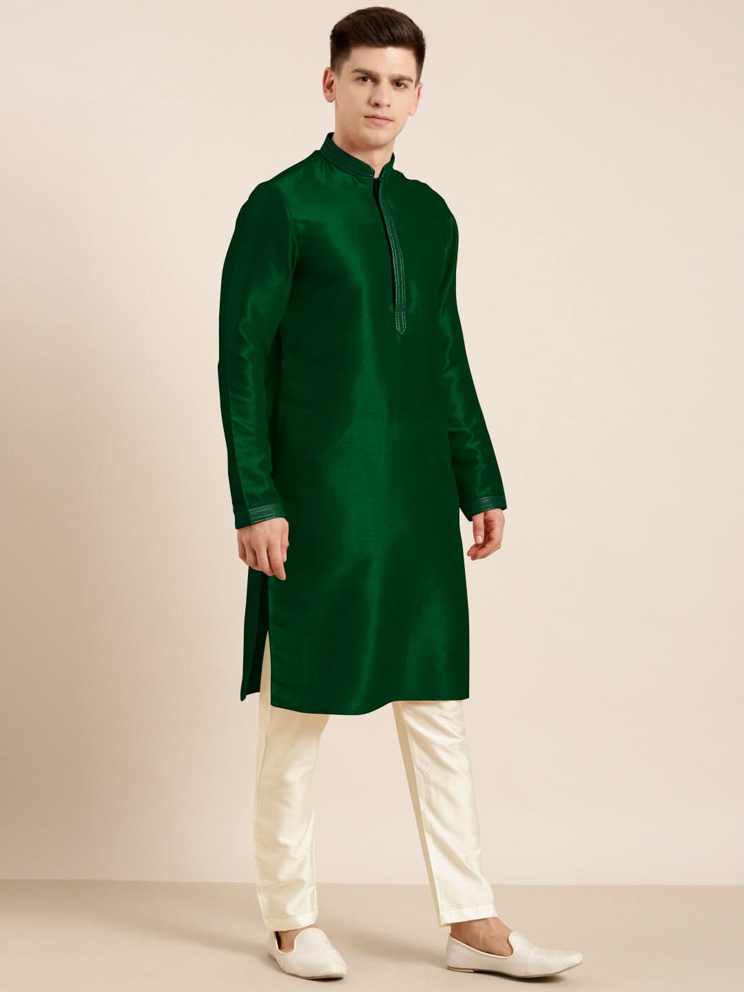 Bottle green Embroidered Kurta Set