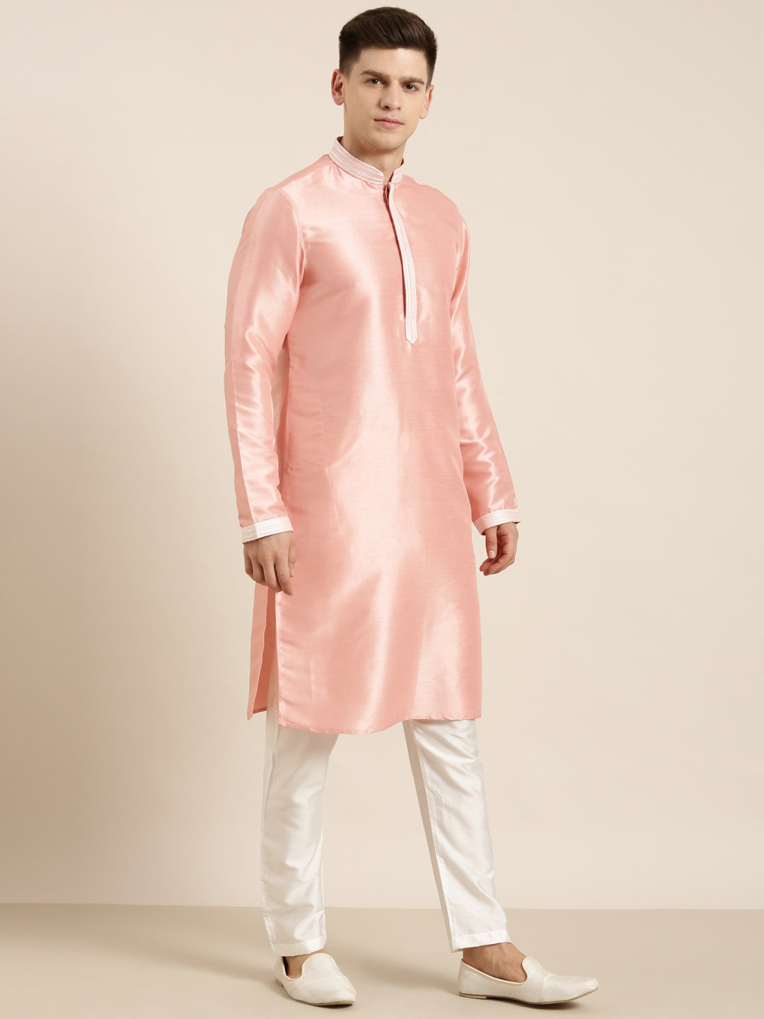 Peach Silk Embroidery Kurta Set