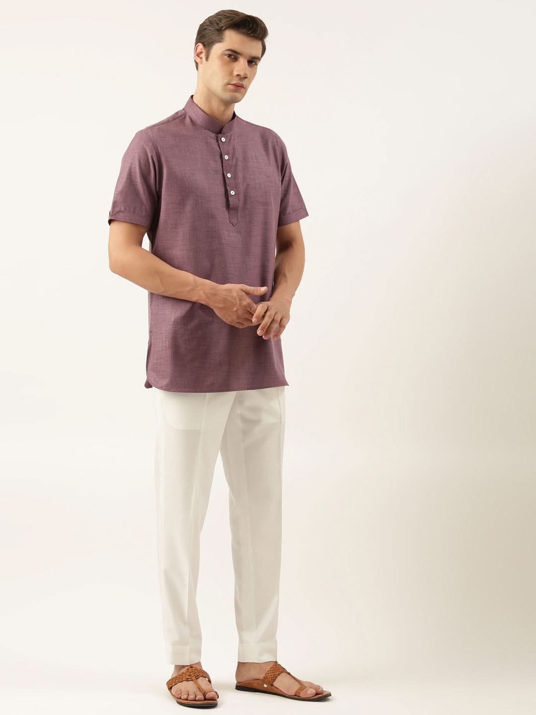 Wine Cotton Short Kurta