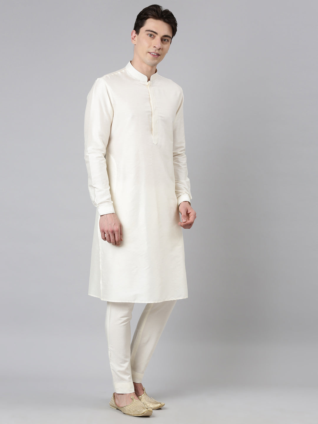 Ivory Gold Jacquard Jacket With Gold Kurta