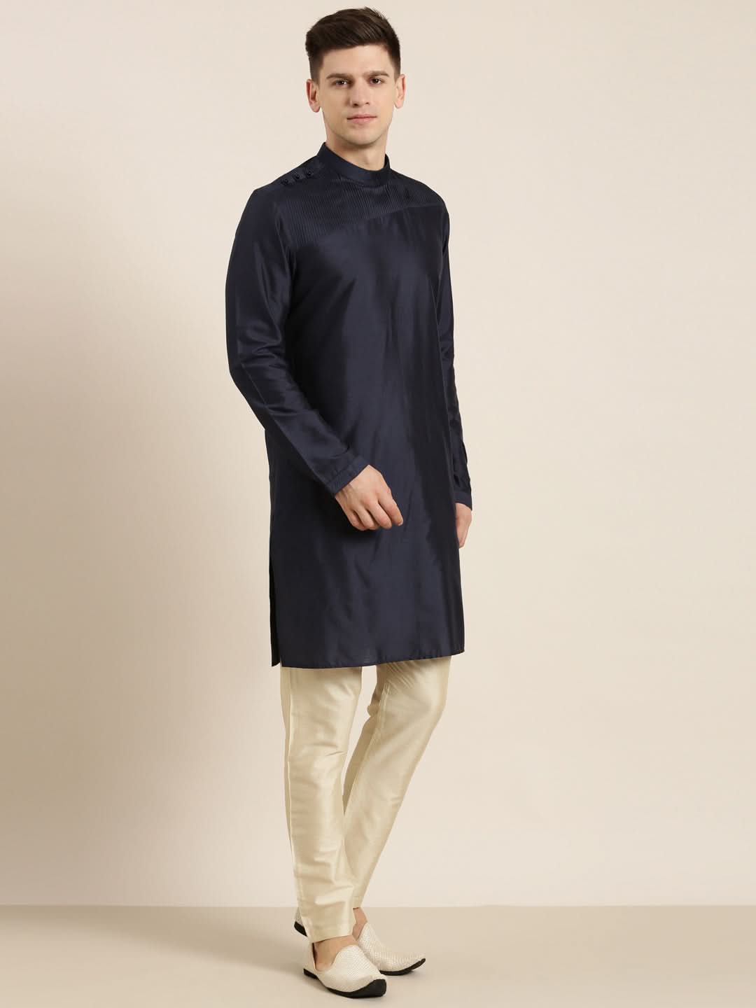 Navy Pleated Kurta Set