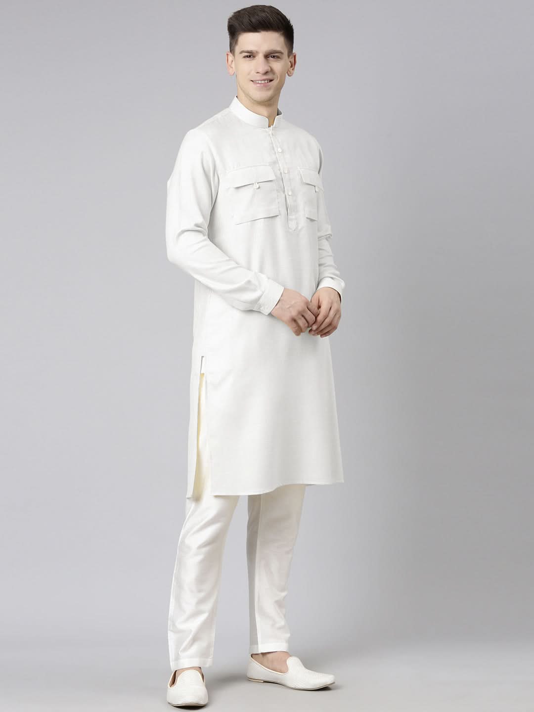 Off White Pathani Kurta Set