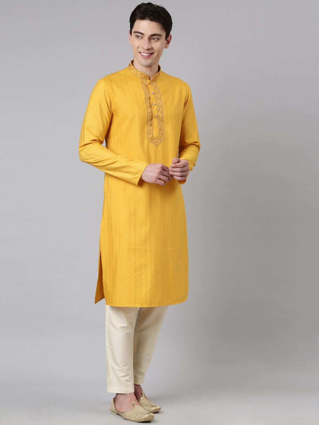 Mustard Embroidered kurta Set