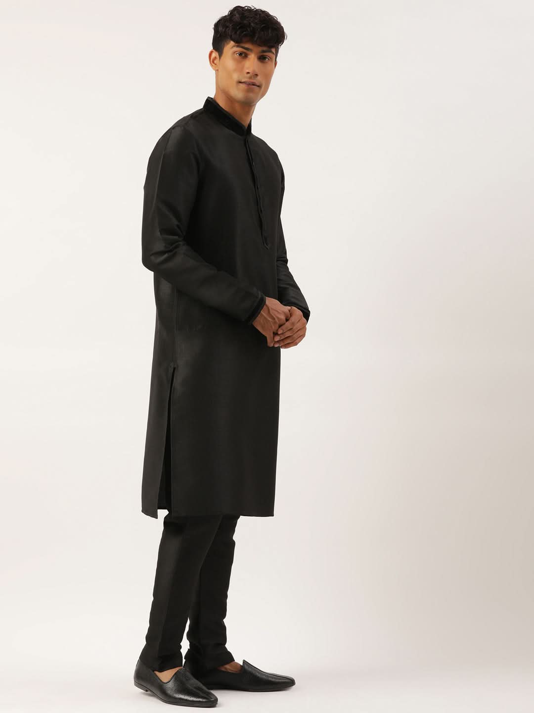 Black Velvet Quilted Jacket Kurta Set