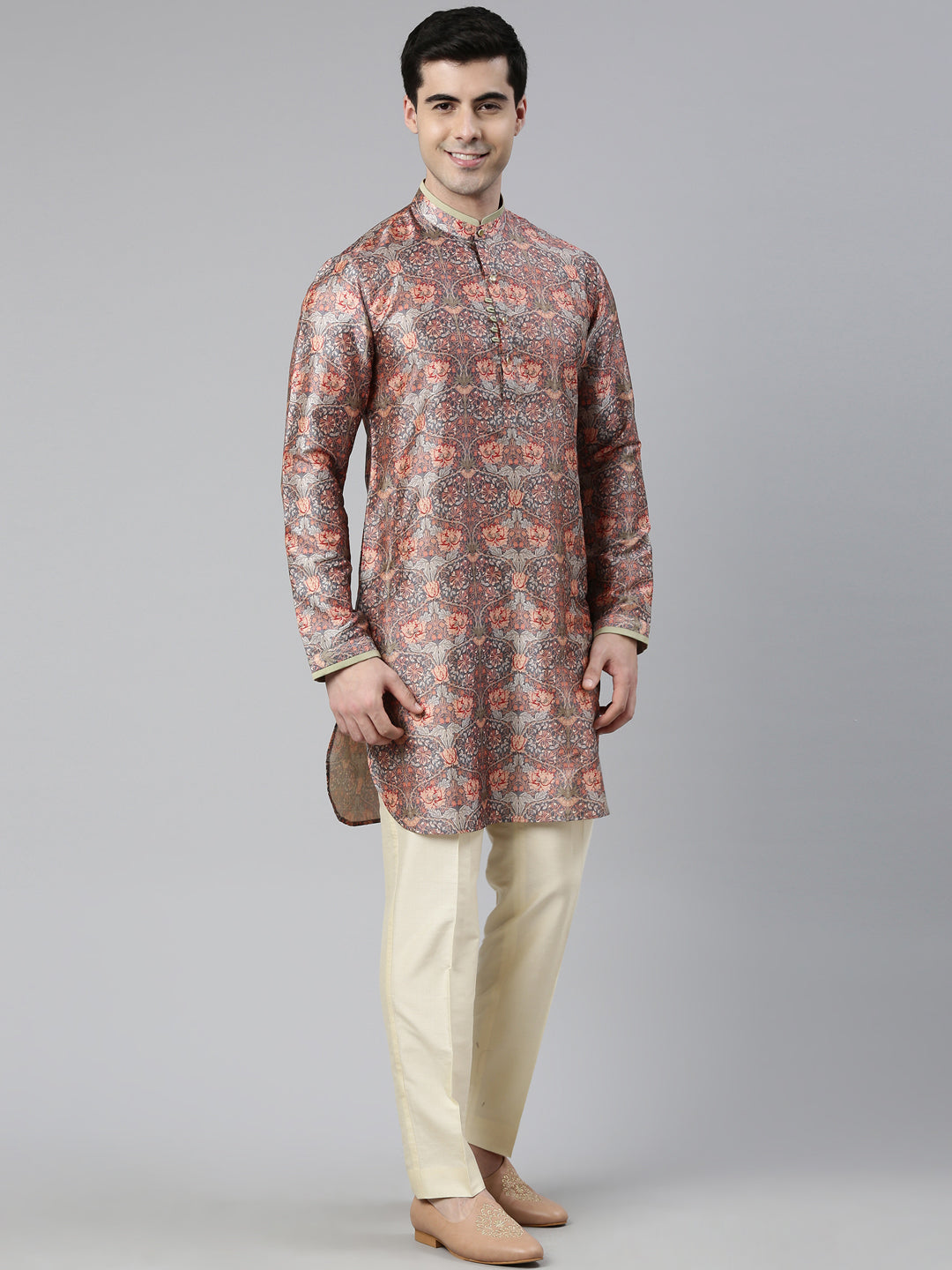 Grey Art Nouveou Floral Printed Kurta