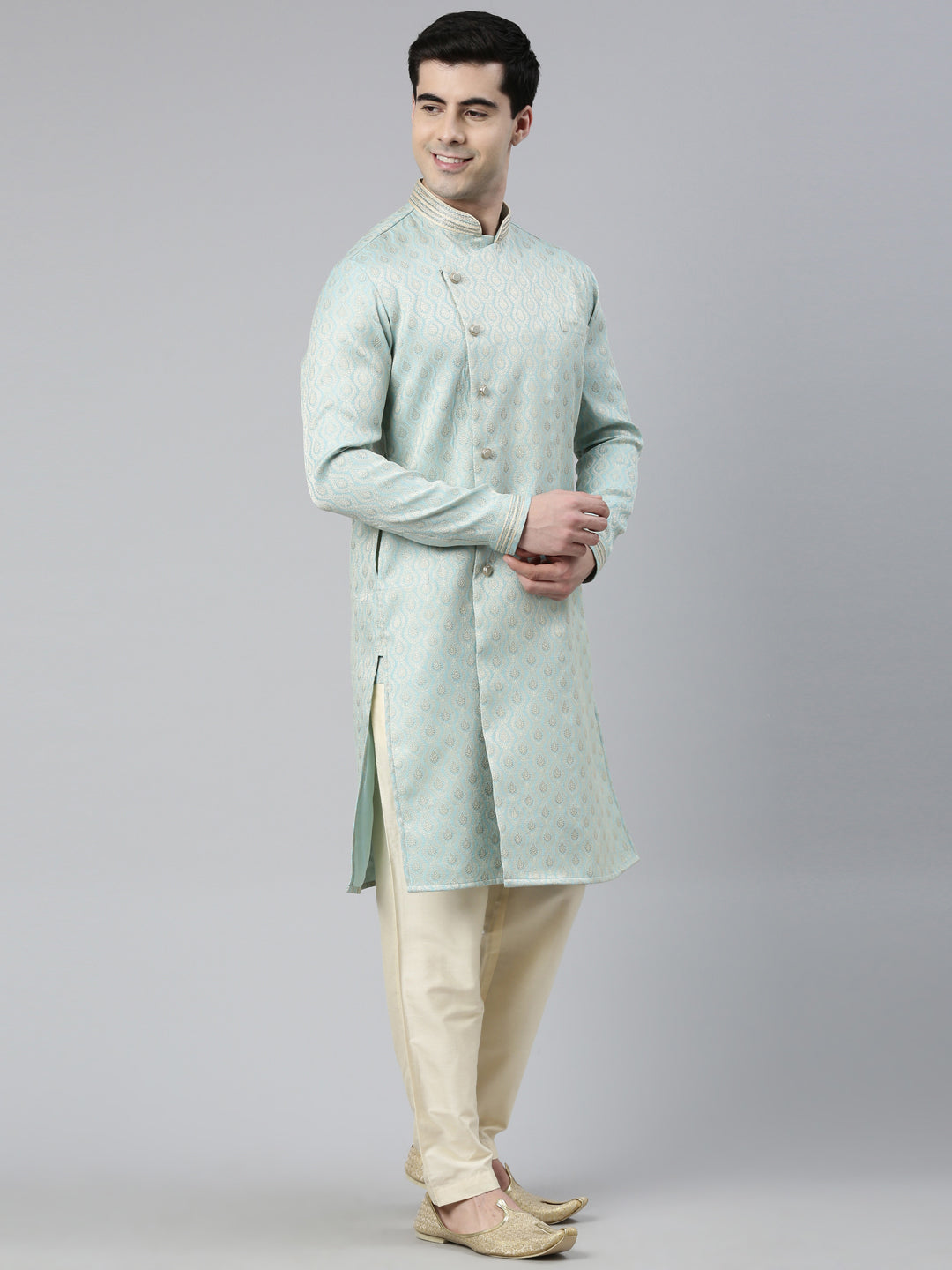 Sky Blue Brocade Silk Kurta Set