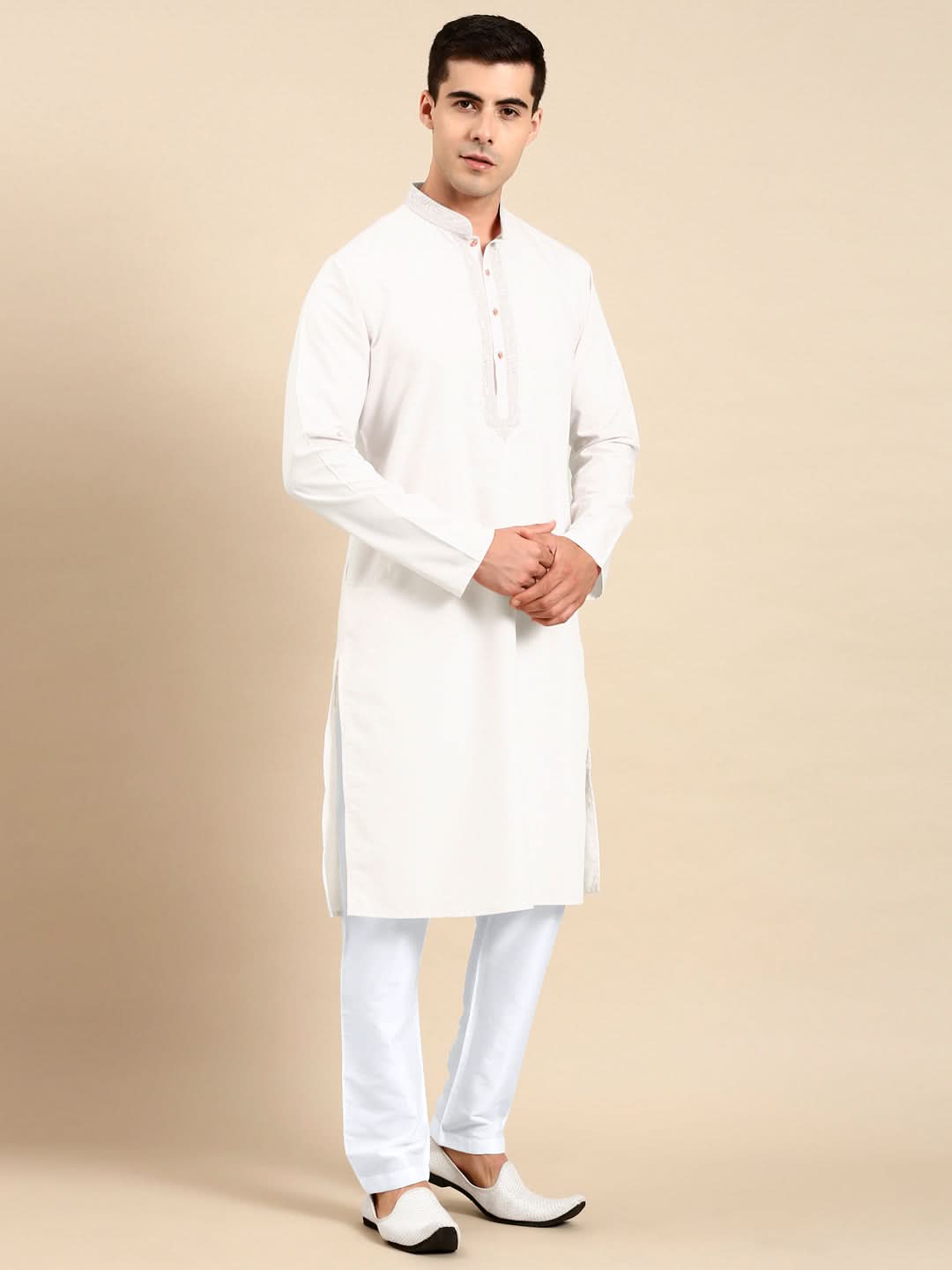 White Cotton Dori Embroidered Kurta Set