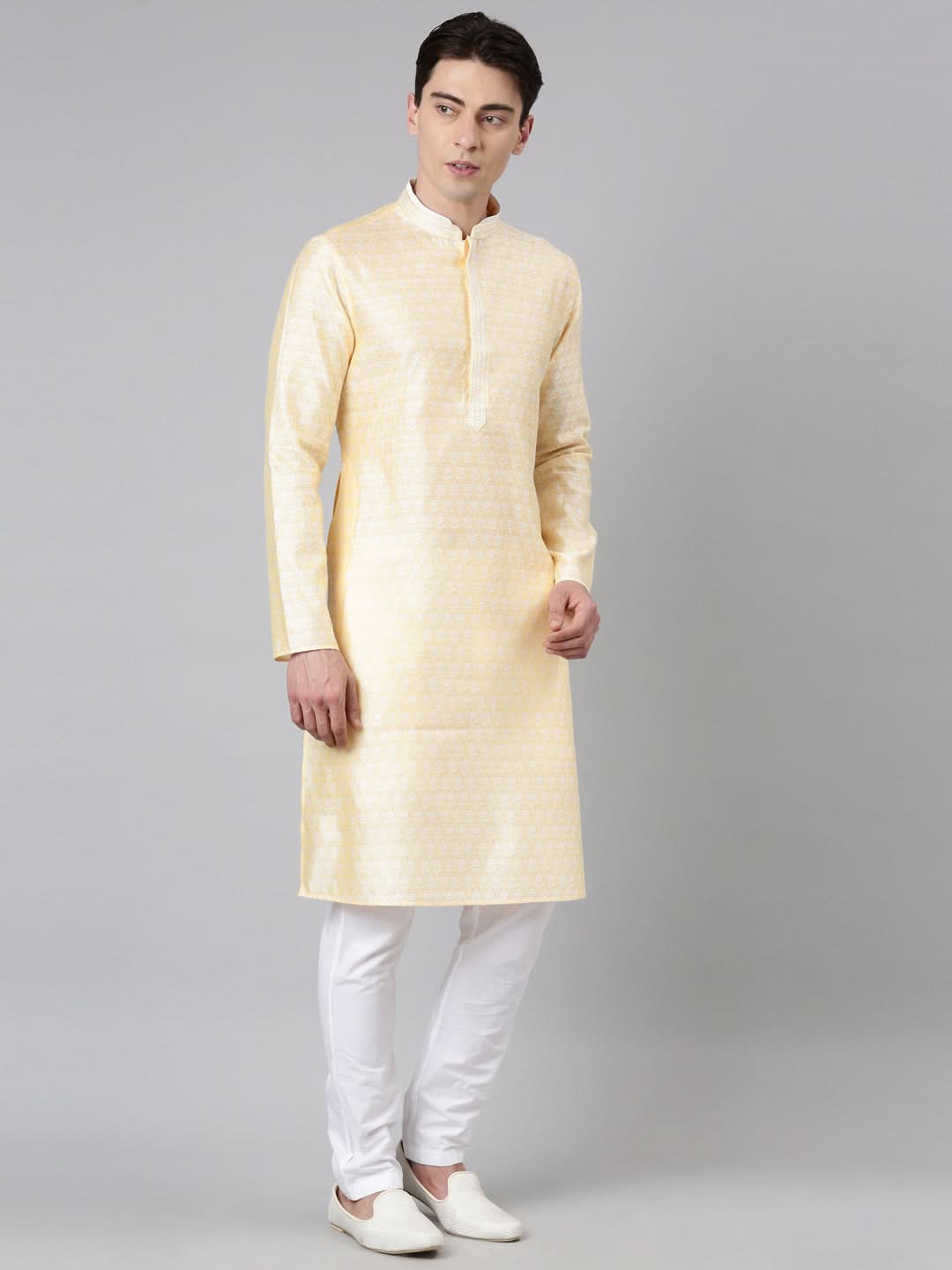 Yellow Banarasi Jacquard Kurta Set